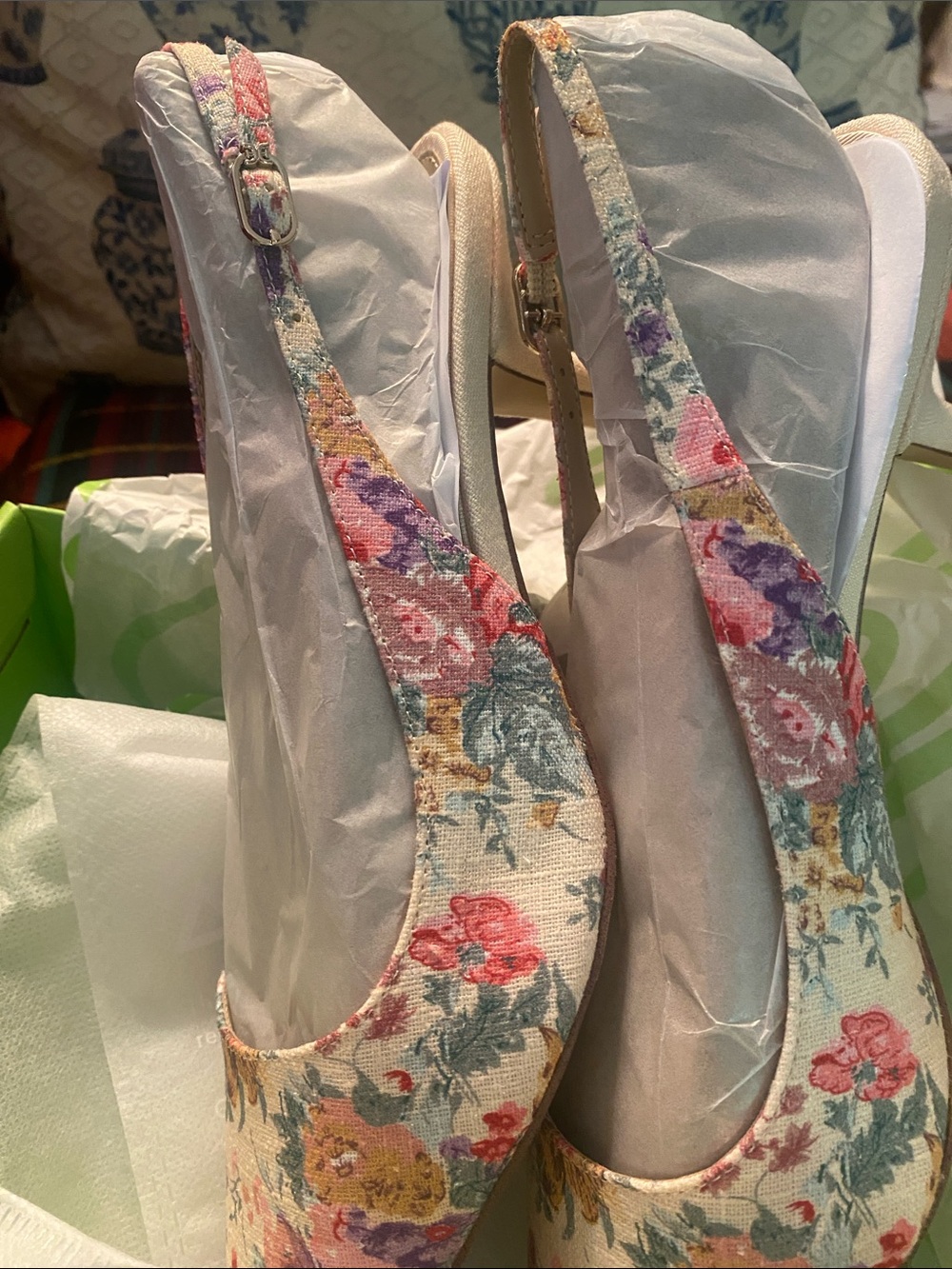 Sam Edelman Cream Floral Pointed Toe Slingback Flats - Picture 6 of 11